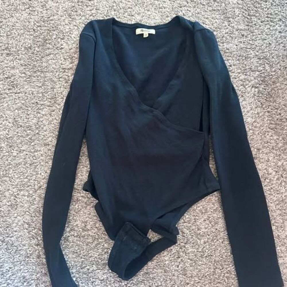 Madewell Black Long Sleeve Wrap Bodysuit Size Small